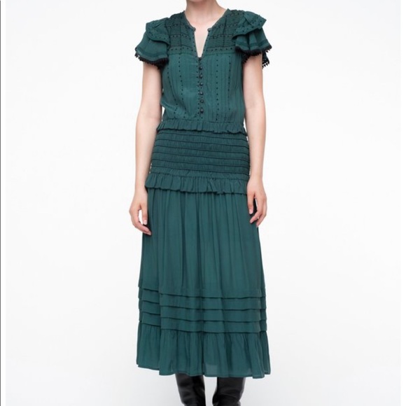 Sea Dresses & Skirts - SEA azzedine green flutter sleeve smock midi dress